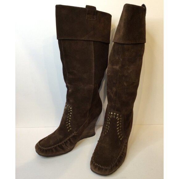 Sam Edelman Brown Suede Leather Moccasin Style Wedge Boots Size 8 M Tall - Picture 1 of 12